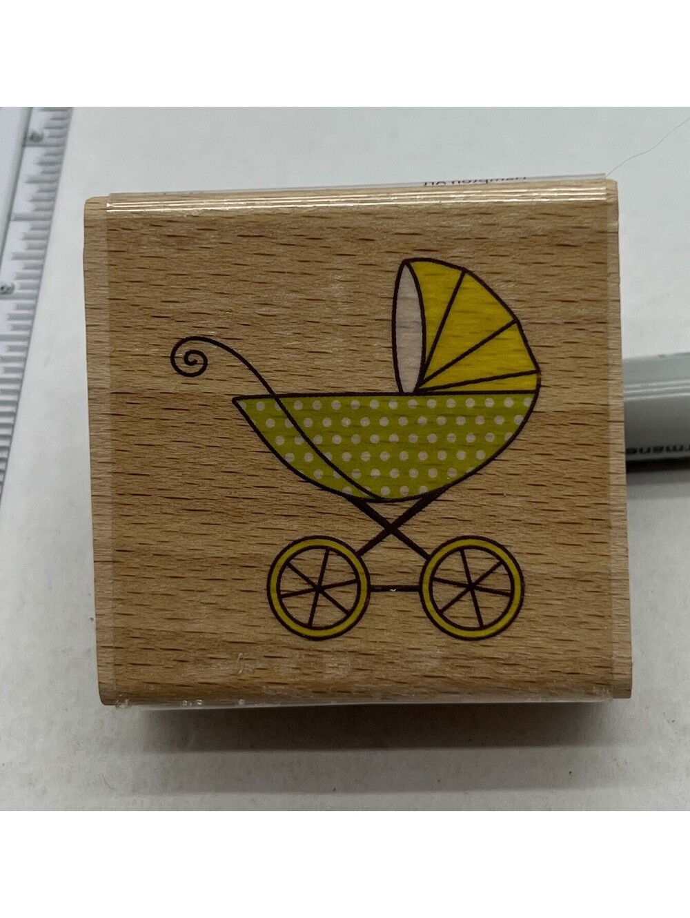 Vintage Baby Carriage Pram Stroller Wood Mounted Rubber Stamp